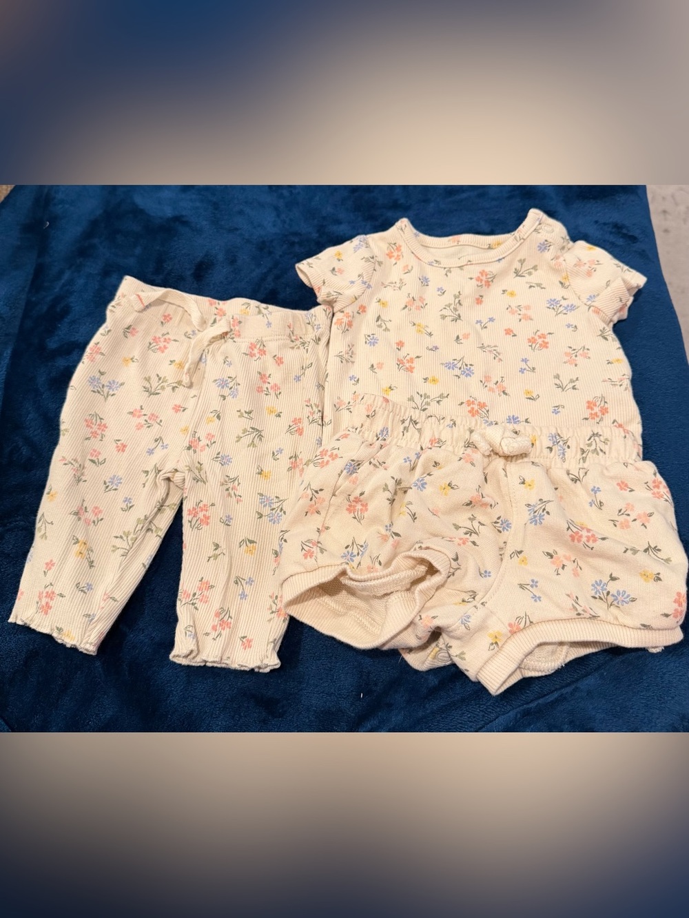 Floral Baby Ribbed 3-Piece Set - Cream with Pastel Flowers